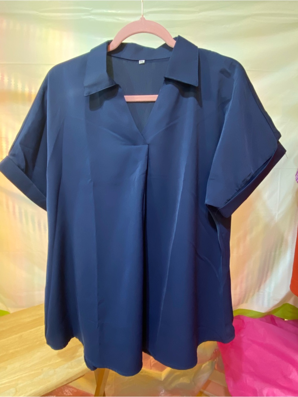 Women’s Navy Short Sleeve V-Neck Blouse